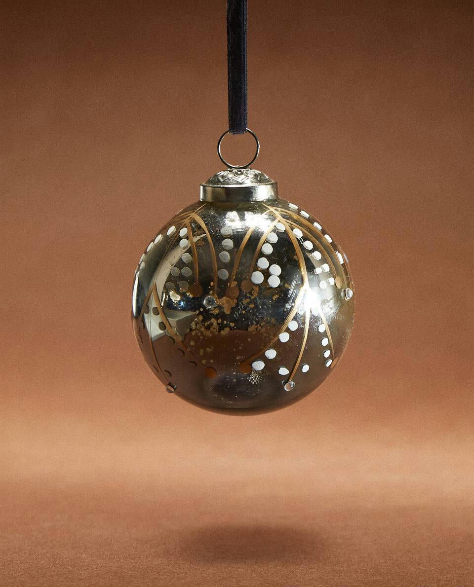 PAINTED GLASS BAUBLE CHRISTMAS DECORATION