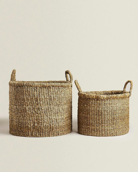 LARGE SEAGRASS BASKET WITH HANDLES