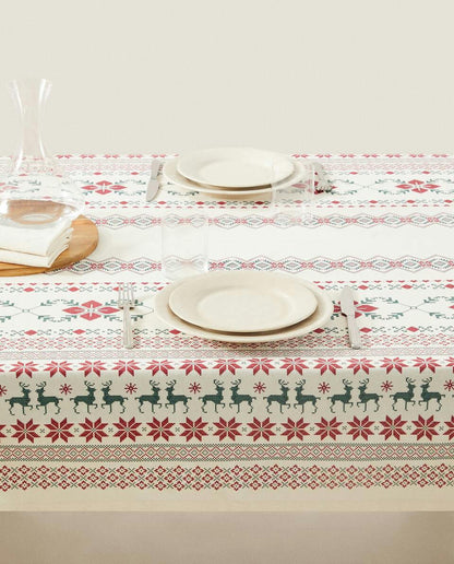 CHRISTMAS CROSS-STICH COTTON TABLECLOTH