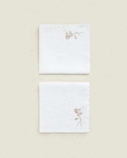 PACK OF EMBROIDERED LINEN CHRISTMAS NAPKINS (PACK OF 2)