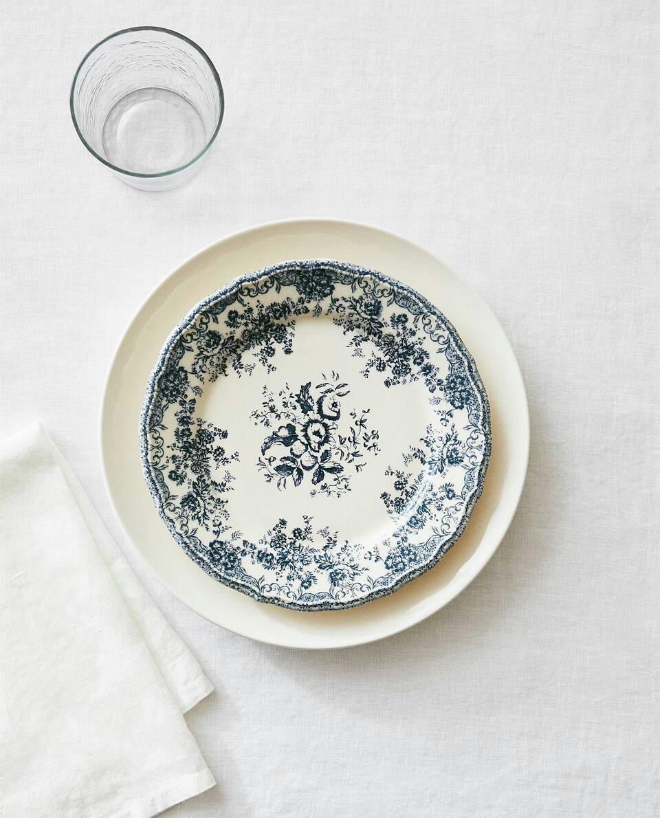 FLORAL EARTHENWARE DESSERT PLATE