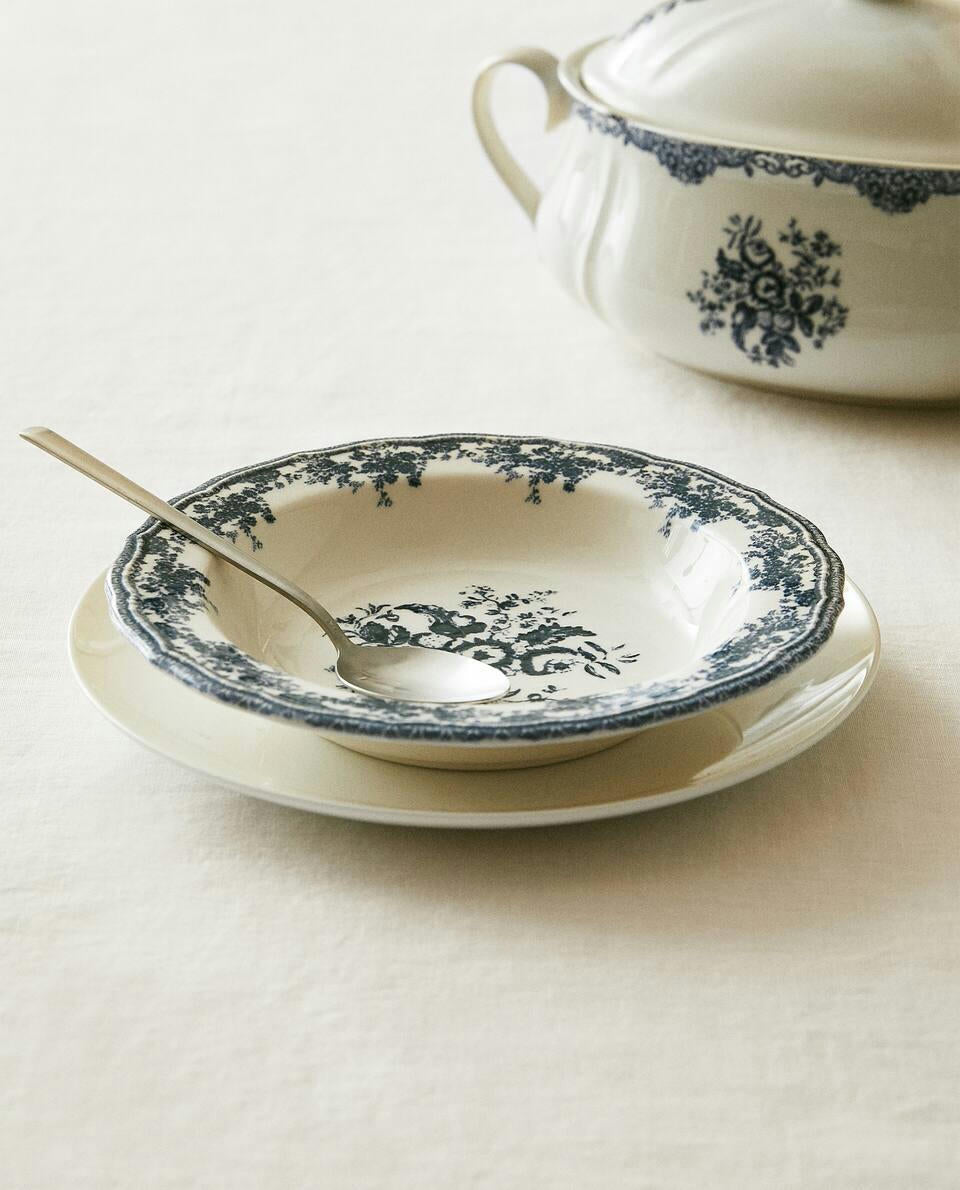 FLORAL EARTHENWARE SOUP PLATE