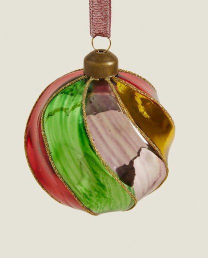 CHRISTMAS SPIRAL MULTICOLOURED BAUBLE DECORATION