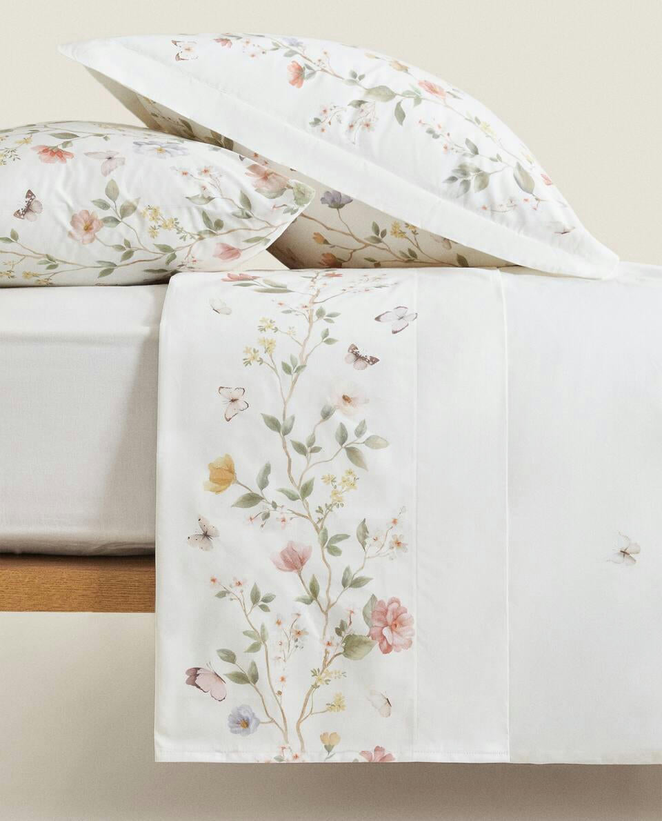 FLOWER AND BUTTERFLY PRINT DUVET COVER
