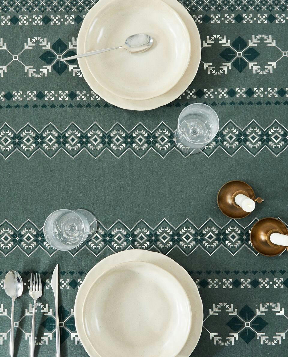 CHRISTMAS CROSS-STICH COTTON TABLECLOTH