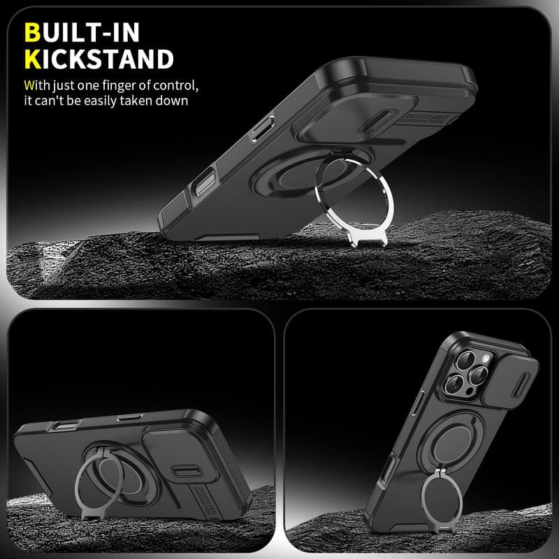 "ChubbyArmor 2.0" Military-Grade Shockproof Magnetic Case with Camera Slide & 360° Kickstand Ring