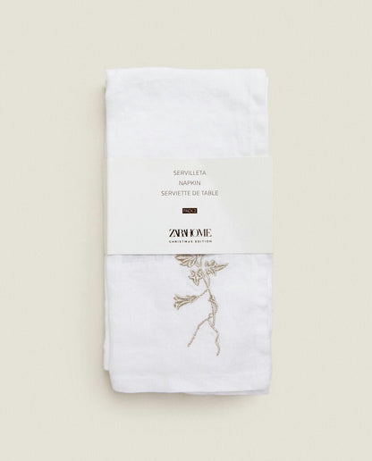 PACK OF EMBROIDERED LINEN CHRISTMAS NAPKINS (PACK OF 2)